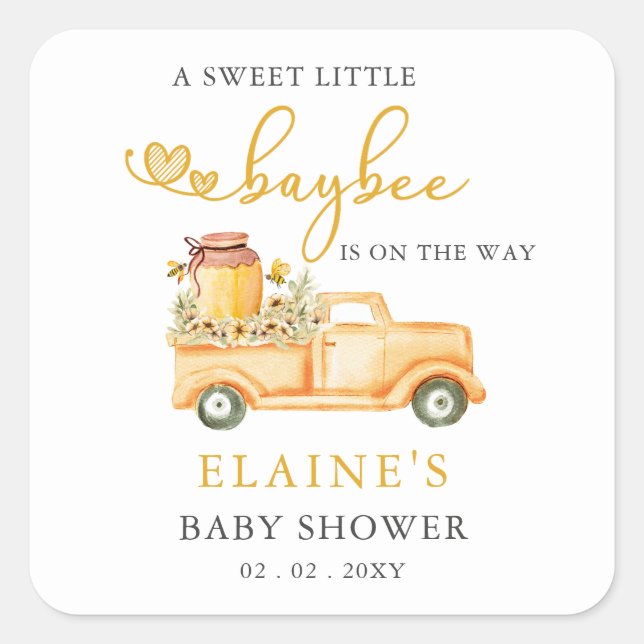 Sticker Carré Little Sweetie Est Sur Le Chemin Baby shower Honey (Devant)