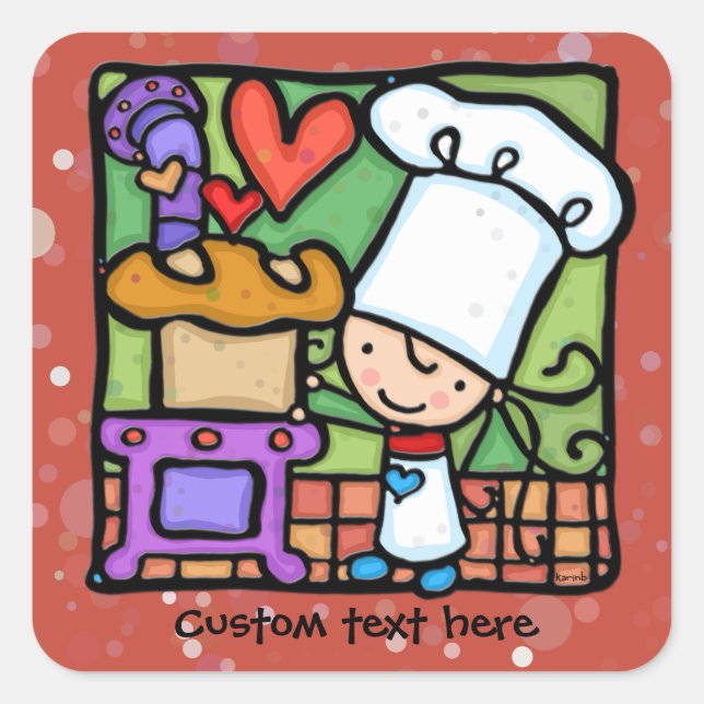 Sticker Carré LittleGirlie Chef aime faire cuire du pain DK Rust (Devant)