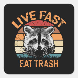 Sticker Carré Live Fast Eat Trash Retro Raccoon Vintage Funny
