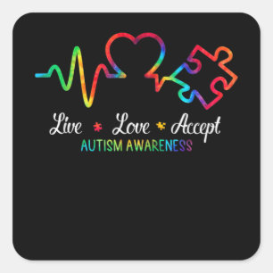 Sticker Carré Live Love Accepter Sensibilisation sur l'autisme T
