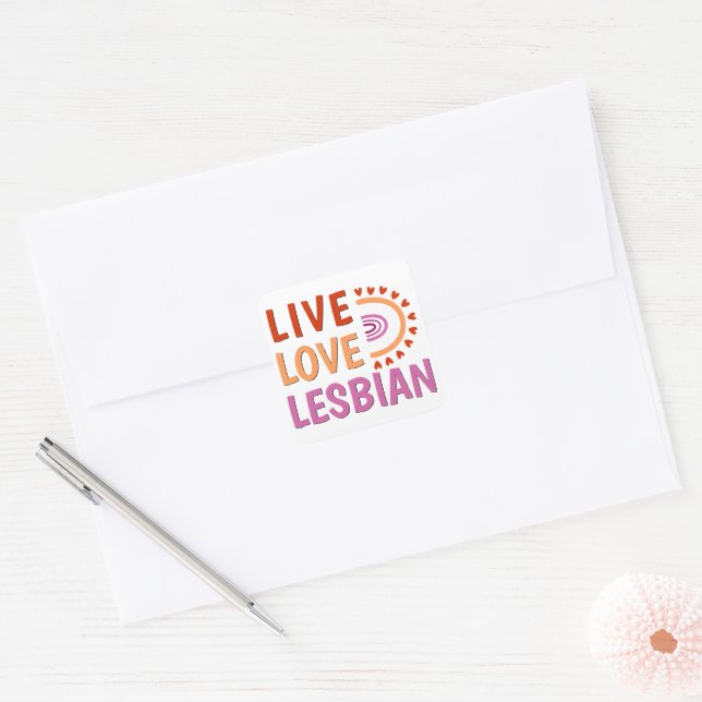 Sticker Carré Live love lesbienne boho arc-en-ciel célébrer la d (Enveloppe)
