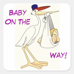 Sticker Carré Livraison de la cigogne bébé