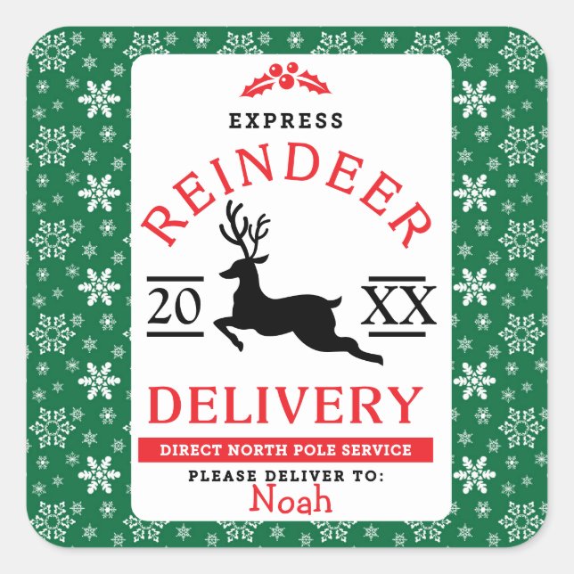 Sticker Carré Livraison de rennes d'Express Cadeau personnalisé (Devant)
