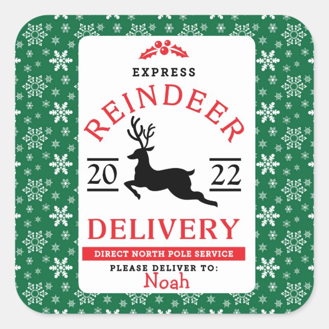 Sticker Carré Livraison de rennes d'Express Cadeau personnalisé (Devant)