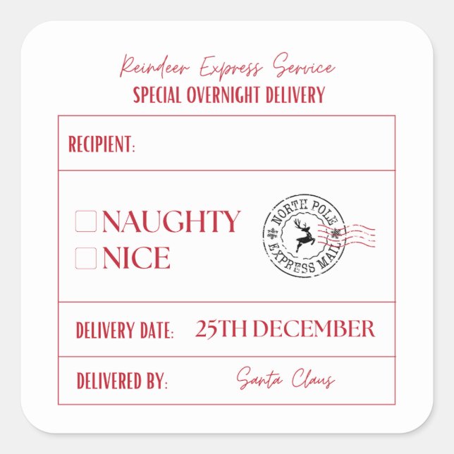 Sticker Carré Livraison Spéciale De Noël Naughty Ou Nice (Devant)