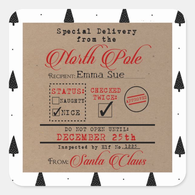 Sticker Carré Livraison spéciale de Père Noël Christmas Cadeaux  (Devant)