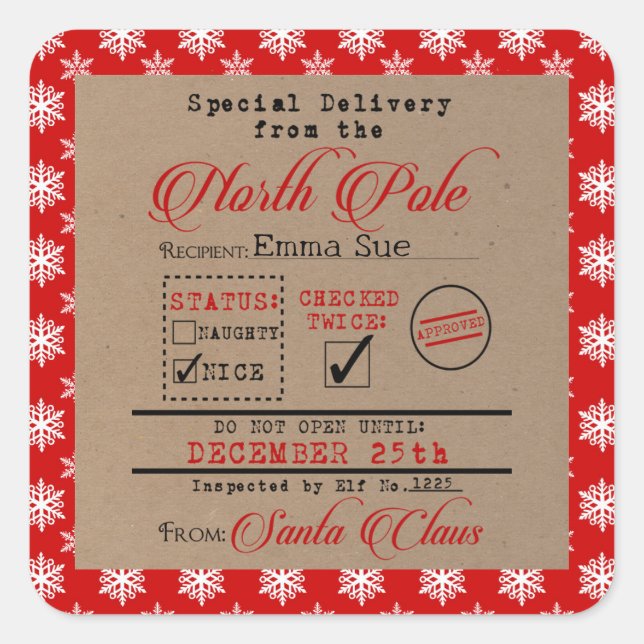 Sticker Carré Livraison spéciale de Père Noël Christmas Cadeaux  (Devant)
