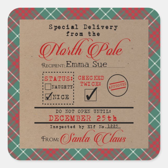 Sticker Carré Livraison spéciale de Père Noël Christmas Cadeaux  (Devant)