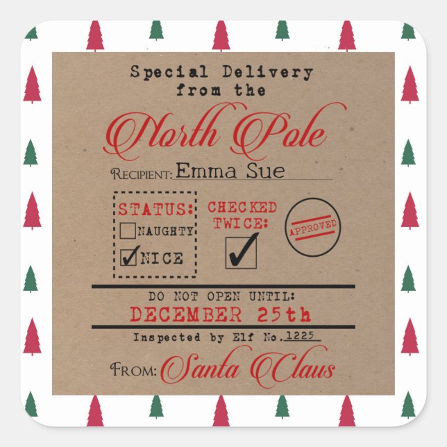 Sticker Carré Livraison spéciale de Père Noël Christmas Cadeaux  (Devant)