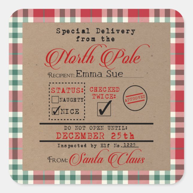 Sticker Carré Livraison spéciale de Père Noël Christmas Cadeaux  (Devant)