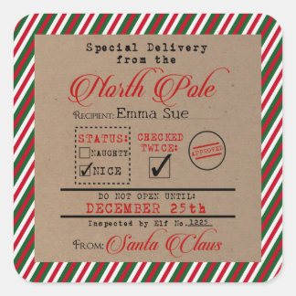Sticker Carré Livraison spéciale de Père Noël Christmas Cadeaux 