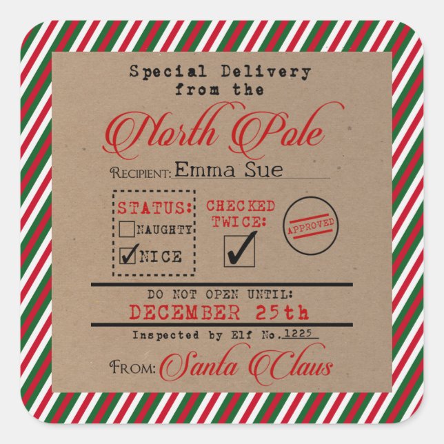 Sticker Carré Livraison spéciale de Père Noël Christmas Cadeaux  (Devant)
