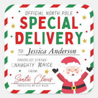 Sticker Carré Livraison spéciale Noël Pôle Nord Père Noël Enfant