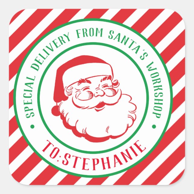 Sticker Carré Livraison spéciale pour enfants personnalisés Noël (Devant)