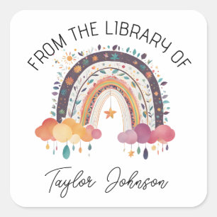 Sticker Carré Livre bookplate mignon hobo Rainbow