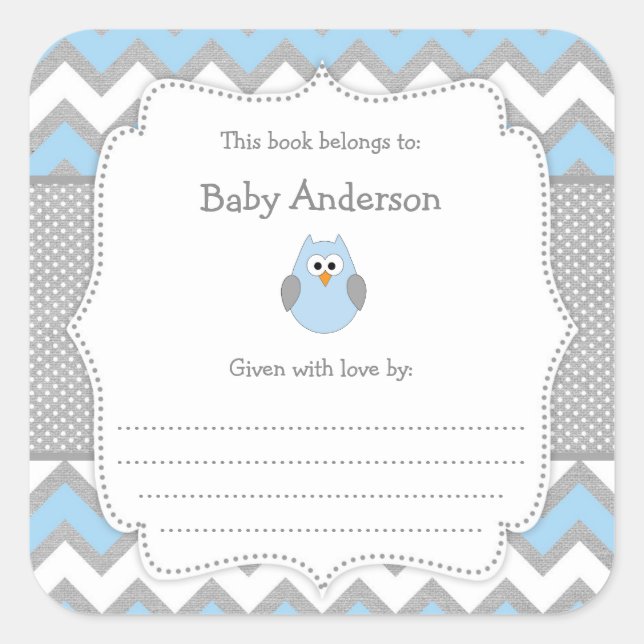 Sticker Carré Livre de Baby shower Blue Owl (Devant)