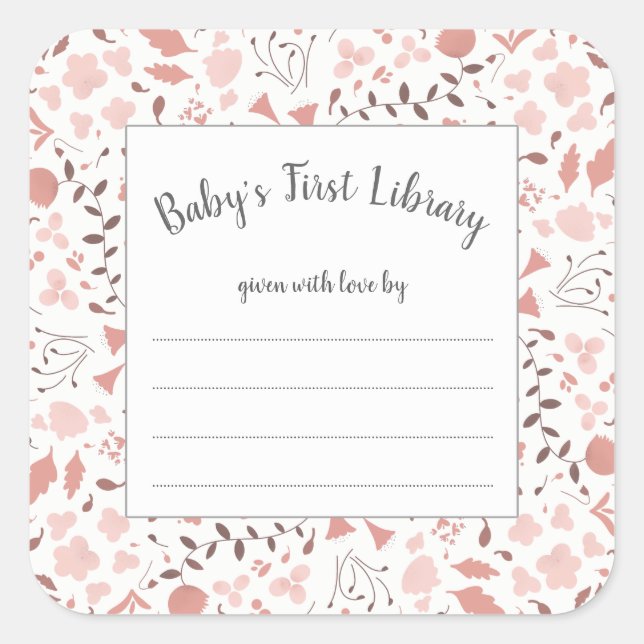 Sticker Carré Livre de baby shower de fille rose pâle (Devant)