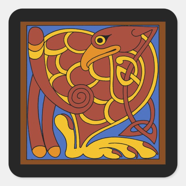 Sticker Carré Livre De Kells Celtic Knot Oiseau Médiéval (Devant)