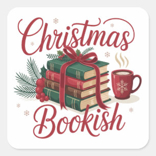 Sticker Carré Livre de Noël Cosy Lecteur Amateur de Livres Noël