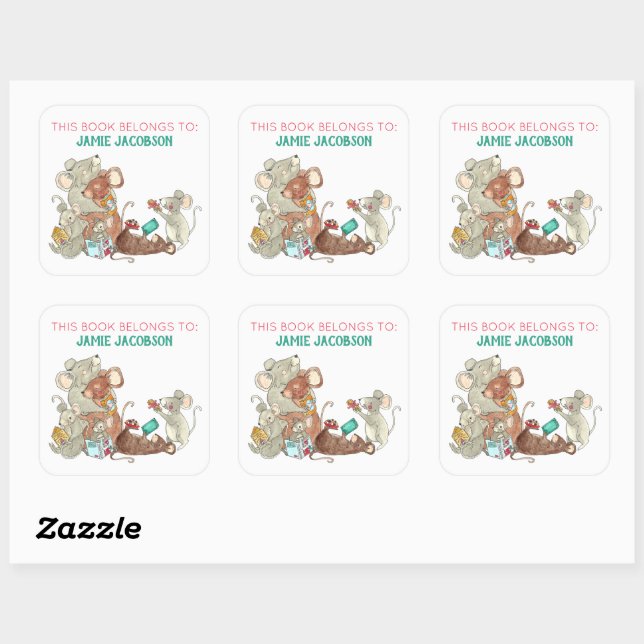 Sticker Carré Livre De Souris De Vacances Appartient À Personnal (Feuille)