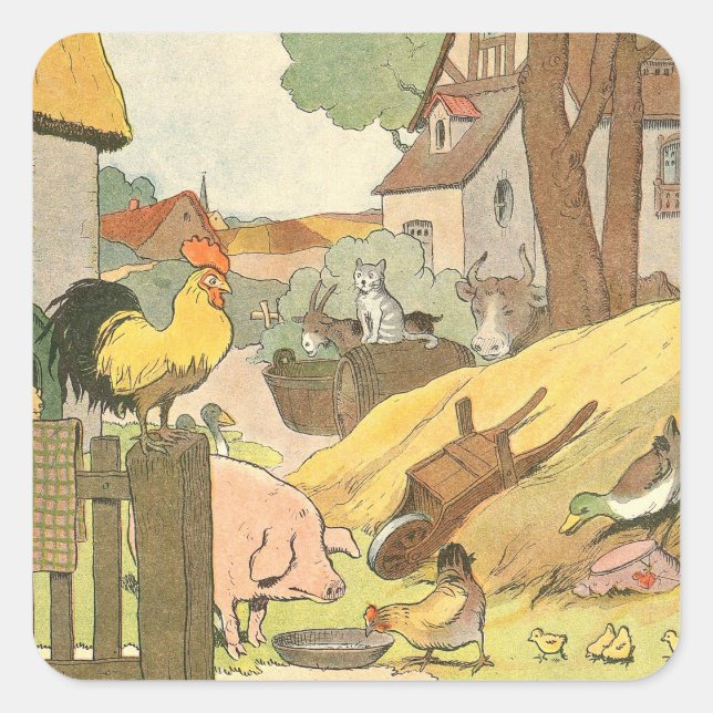 Sticker Carré Livre d'histoire d'animaux de ferme illustré (Devant)