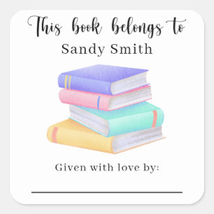 Sticker Carré livres - Ce livre appartient avec message