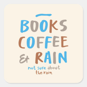 Sticker Carré Livres Coffee Rain Drôle Mignonne