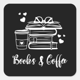 Sticker Carré Livres et café