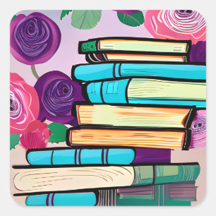 Sticker Carré Livres et fleurs Abstraits ART NUMÉRIQUE