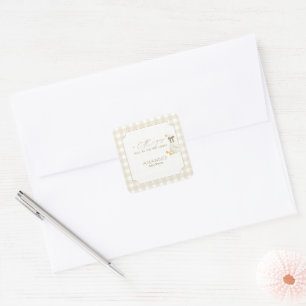 Sticker Carré Livres Petite Oie en Gingham Beige pour Bébé