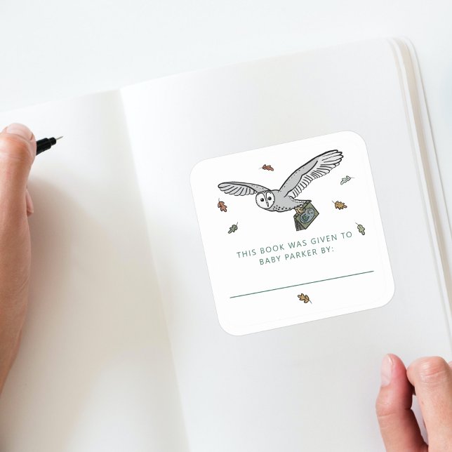 Sticker Carré Livres pour bébés Livres pour enfants (Woodland Storybook Baby Shower Bookplate )
