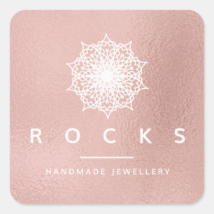 Sticker Carré Liz Mandala Rose Rose or métal blanc 1