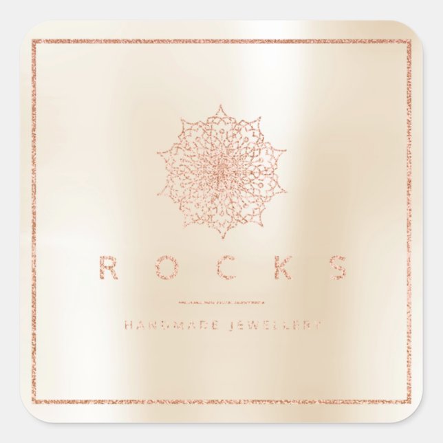 Sticker Carré Liz Mandala Rose Rose Or Metallic Pearly (Devant)