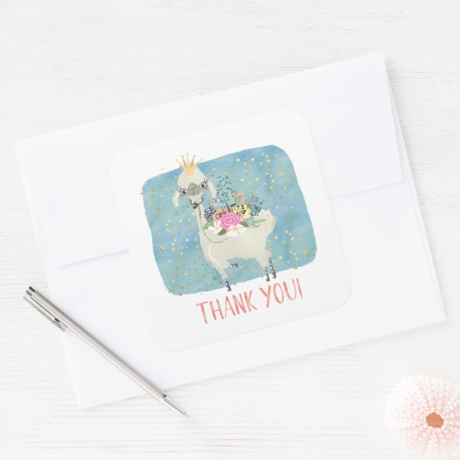 Sticker Carré Llama Love Merci mignonne Adorable Filles Annivers (Enveloppe)