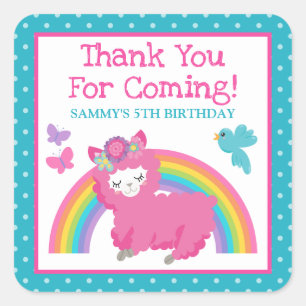 Sticker Carré Llama Rose Floral de Printemps et Anniversaire Arc