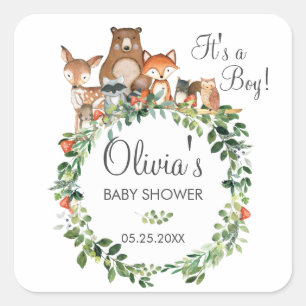 Sticker Carré L'Merci de Baby shower des animaux de forêt russe