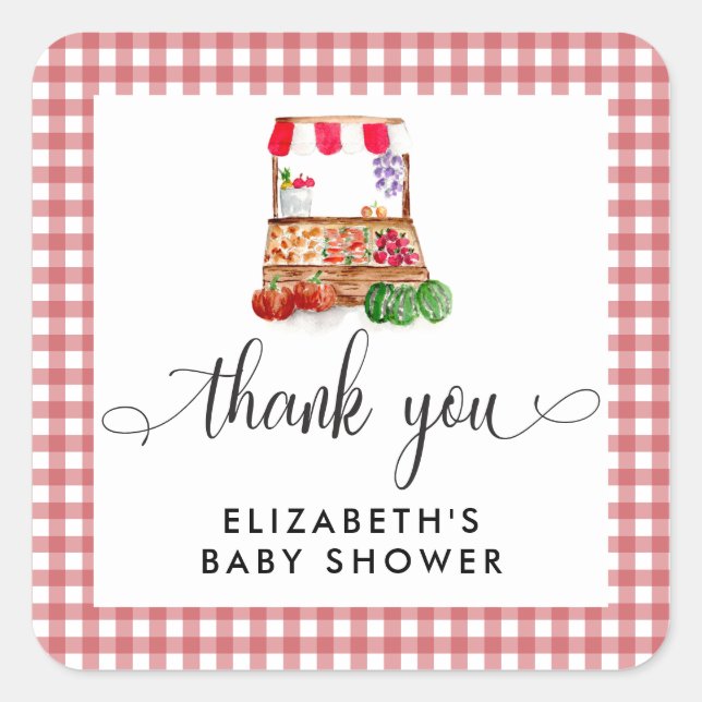 Sticker Carré Locally Grown Baby Shower Carrots Gingham (Devant)