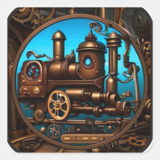Sticker Carré Locomotive de train Steampunk #2