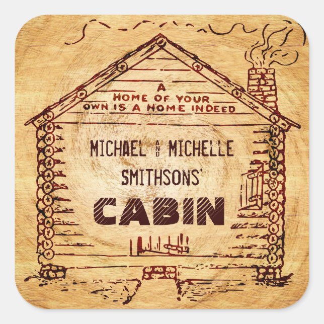 Sticker Carré Log Cabine Personnalisé Faux Wood (Devant)
