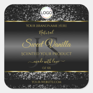 Sticker Carré Logo Black Gold Initiales Parties scintillant Étiq