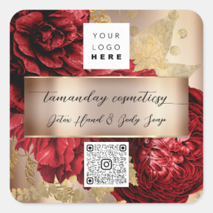 Sticker Carré Logo Code QR Photo Produit Merci Rose Rouge Or