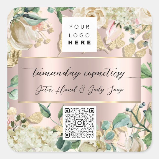 Sticker Carré Logo Code QR Photo Produit Merci Rose Vert (Devant)