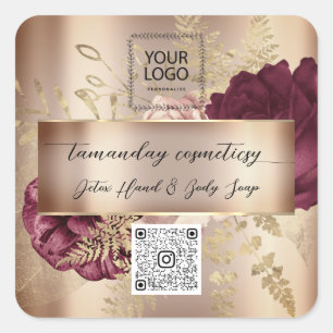 Sticker Carré Logo Code QR Photo Produit Rose Floral Bourgogne