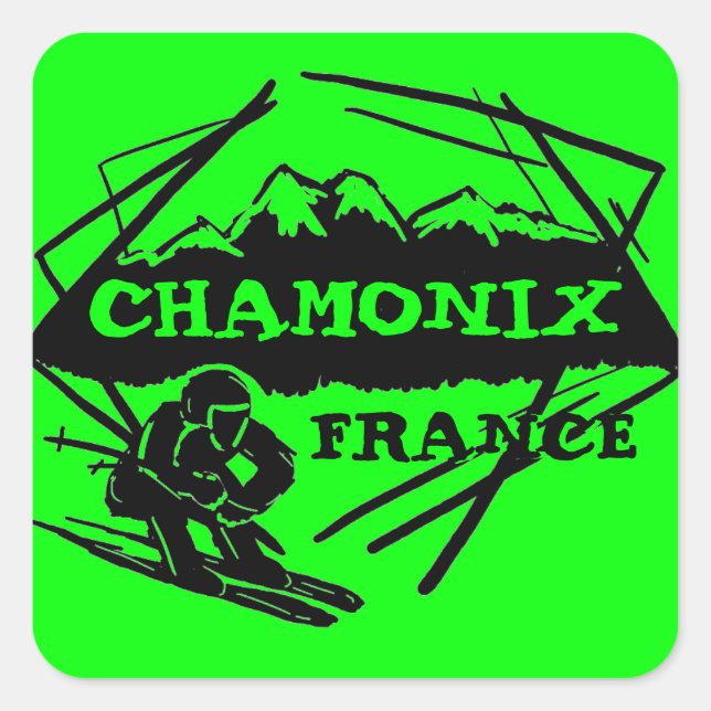 Sticker Carré Logo d'art de Chamonix France vert vif (Devant)