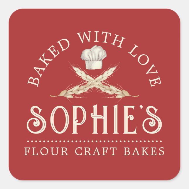 Sticker Carré Logo de Baker boulangerie pâtisserie Chef Étiquett (Devant)