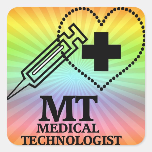 STICKER CARRÉ LOGO DE COEUR SYRINGE POUR LE TECHNOLOGUE MÉDICALE (Devant)