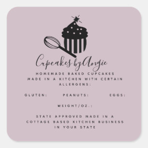Sticker Carré Logo de cupcake mignon entreprise alimentaire Noir