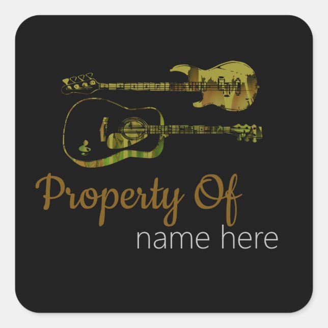 Sticker Carré Logo de Guitare Acoustique Personnalisé (Devant)