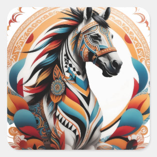 Sticker Carré logo de l'esprit de cheval tribal