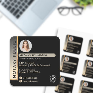 Sticker Carré Logo de marketing photo notariale or noir élégant